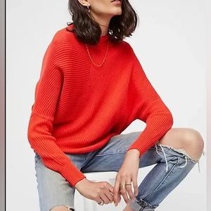 Free People | Downtown Knit Sweater Asymmetrical Neon Orange Ribbed